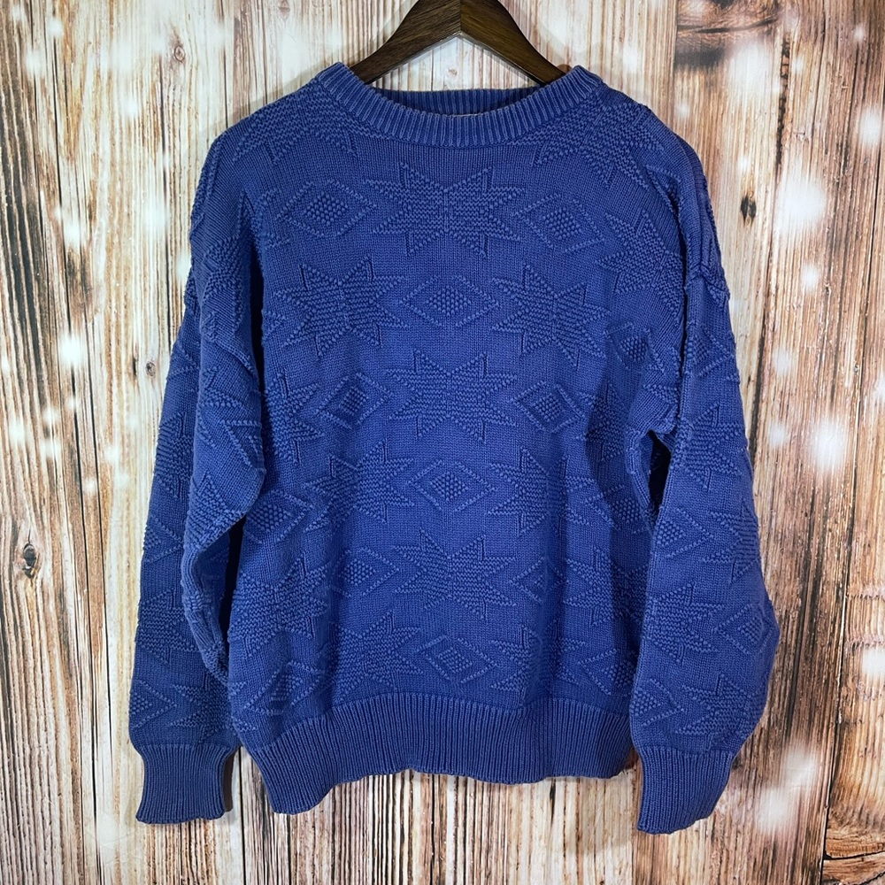Men’s VTG Liz Claiborne Round Neck Cable Knit Sweater in Royal Blue Med
